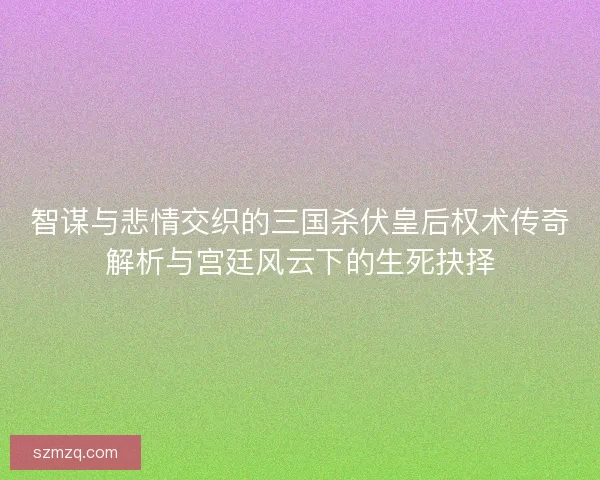 智谋与悲情交织的三国杀伏皇后权术传奇解析与宫廷风云下的生死抉择